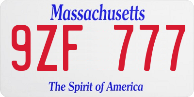 MA license plate 9ZF777