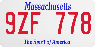 MA license plate 9ZF778