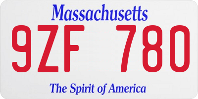 MA license plate 9ZF780