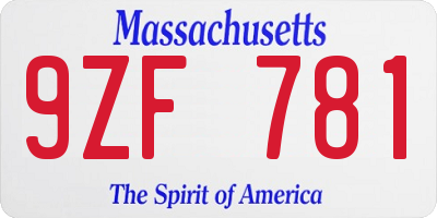 MA license plate 9ZF781