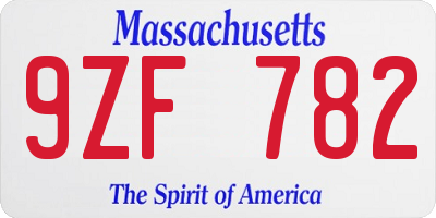 MA license plate 9ZF782