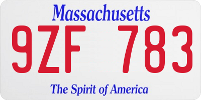 MA license plate 9ZF783