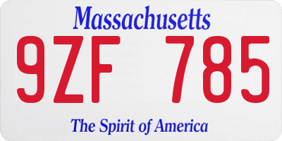 MA license plate 9ZF785