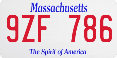 MA license plate 9ZF786