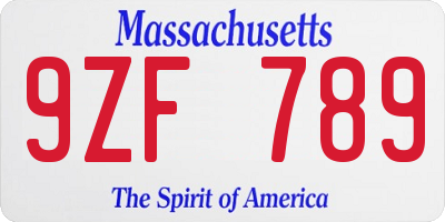 MA license plate 9ZF789