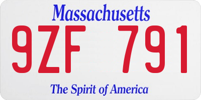 MA license plate 9ZF791