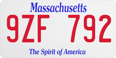 MA license plate 9ZF792