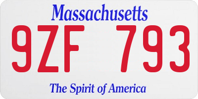 MA license plate 9ZF793