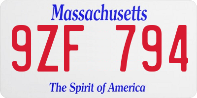 MA license plate 9ZF794