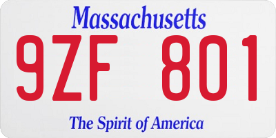 MA license plate 9ZF801