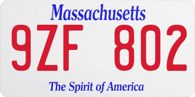 MA license plate 9ZF802