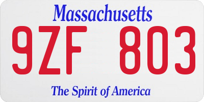 MA license plate 9ZF803