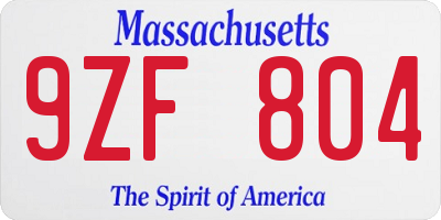 MA license plate 9ZF804