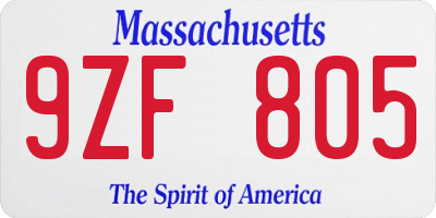 MA license plate 9ZF805