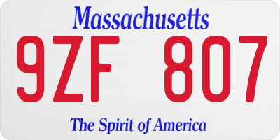 MA license plate 9ZF807