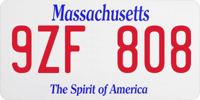 MA license plate 9ZF808