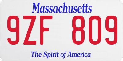 MA license plate 9ZF809