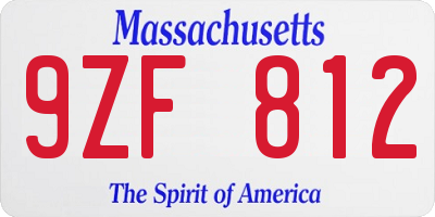 MA license plate 9ZF812