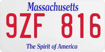 MA license plate 9ZF816