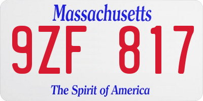 MA license plate 9ZF817