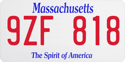 MA license plate 9ZF818