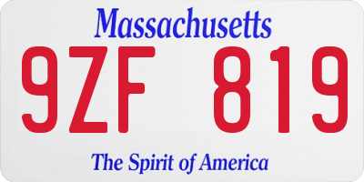 MA license plate 9ZF819