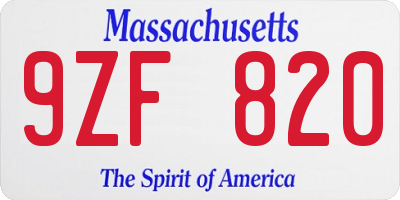 MA license plate 9ZF820