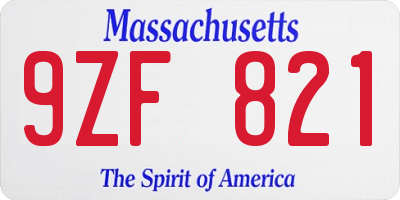 MA license plate 9ZF821