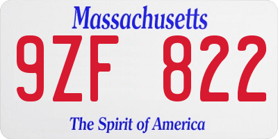 MA license plate 9ZF822