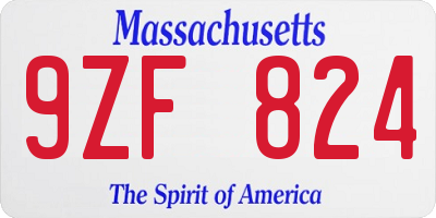 MA license plate 9ZF824