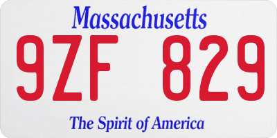 MA license plate 9ZF829