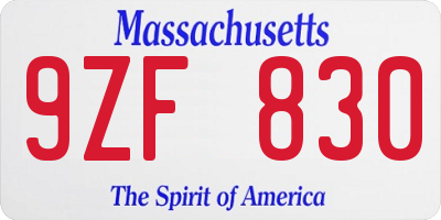 MA license plate 9ZF830
