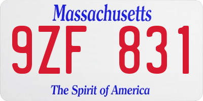 MA license plate 9ZF831