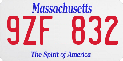 MA license plate 9ZF832