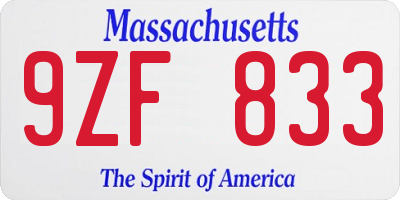 MA license plate 9ZF833