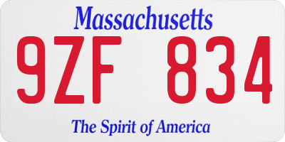 MA license plate 9ZF834