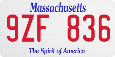 MA license plate 9ZF836