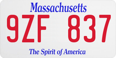 MA license plate 9ZF837