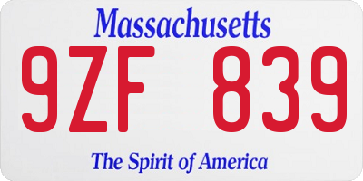 MA license plate 9ZF839