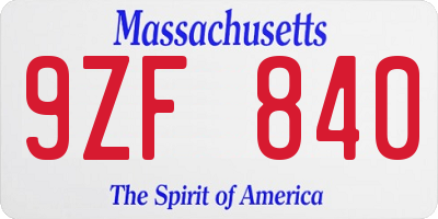 MA license plate 9ZF840