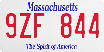 MA license plate 9ZF844