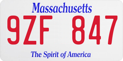 MA license plate 9ZF847