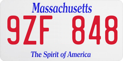 MA license plate 9ZF848