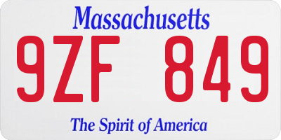 MA license plate 9ZF849