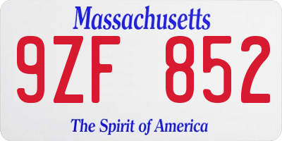 MA license plate 9ZF852