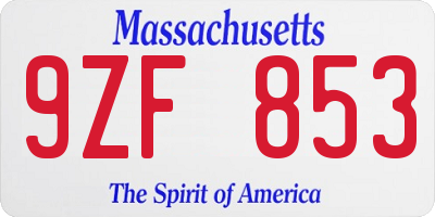 MA license plate 9ZF853