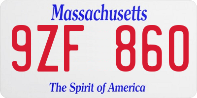 MA license plate 9ZF860