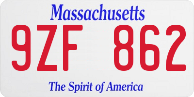 MA license plate 9ZF862