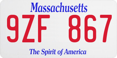 MA license plate 9ZF867