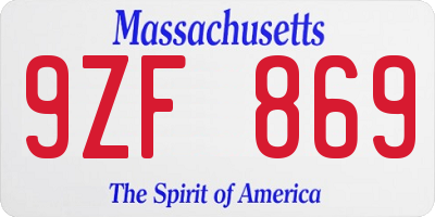 MA license plate 9ZF869